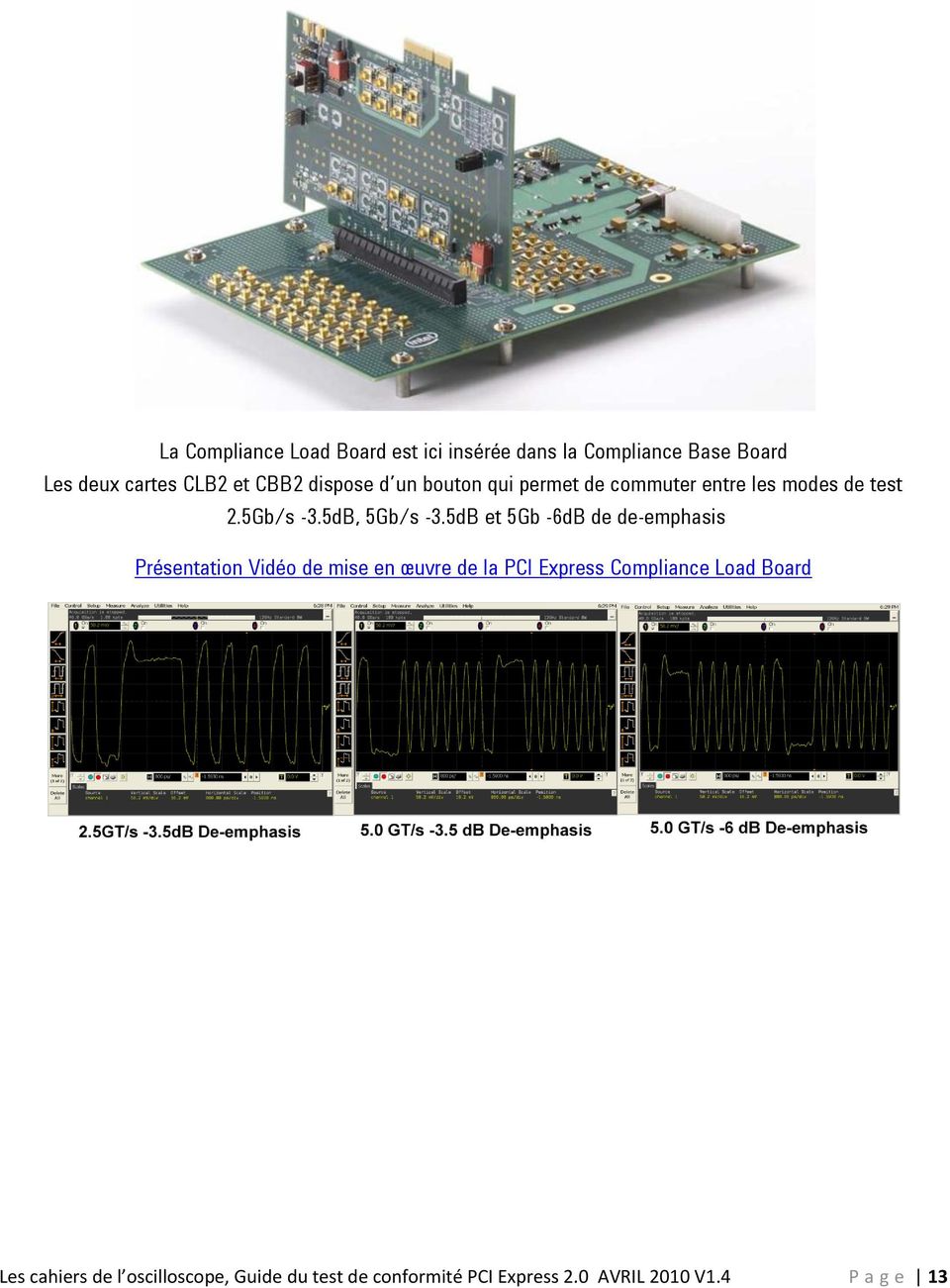 5dB et 5Gb -6dB de de-emphasis Présentation Vidéo de mise en œuvre de la PCI Express Compliance
