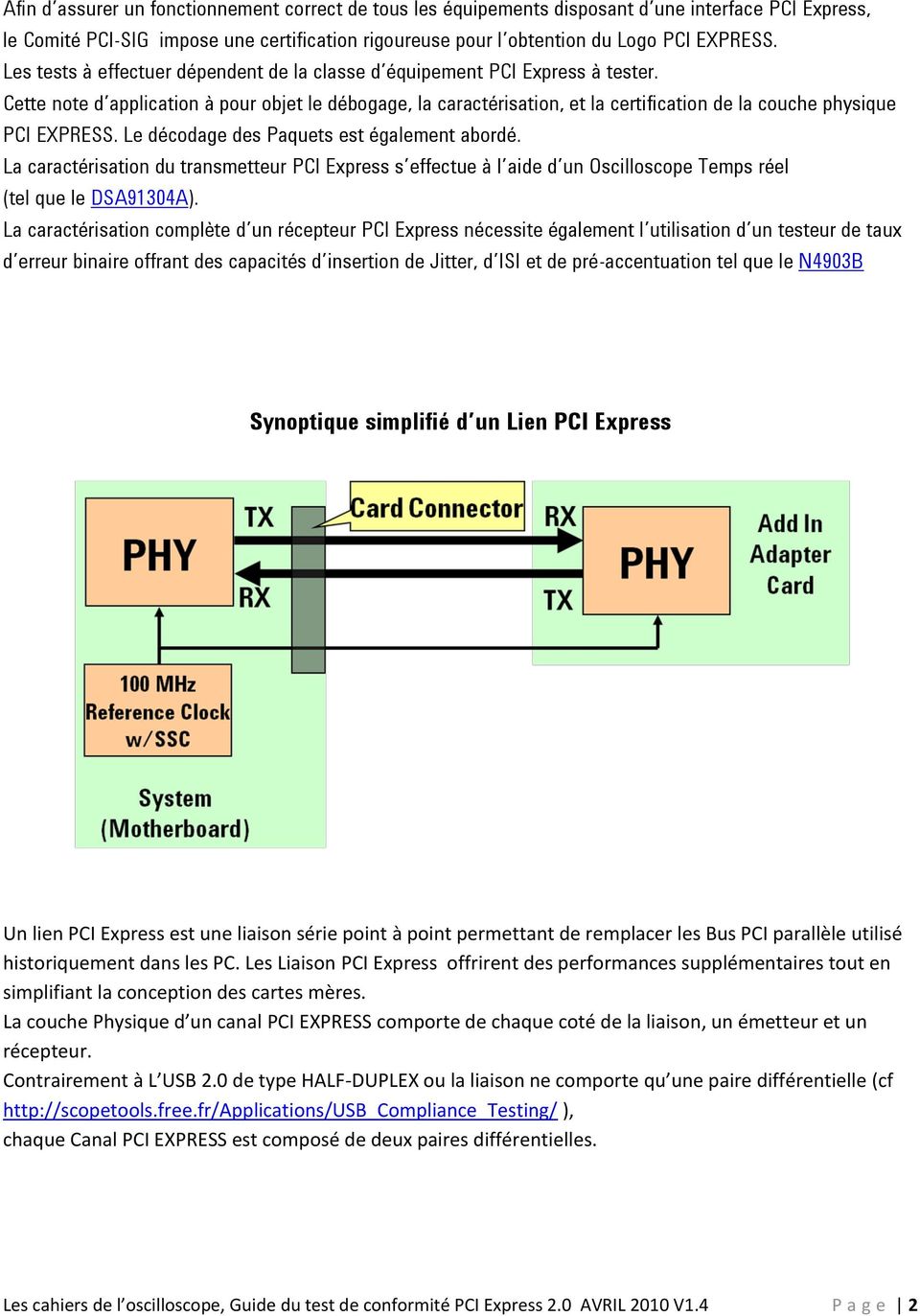 Cette note d application à pour objet le débogage, la caractérisation, et la certification de la couche physique PCI EXPRESS. Le décodage des Paquets est également abordé.