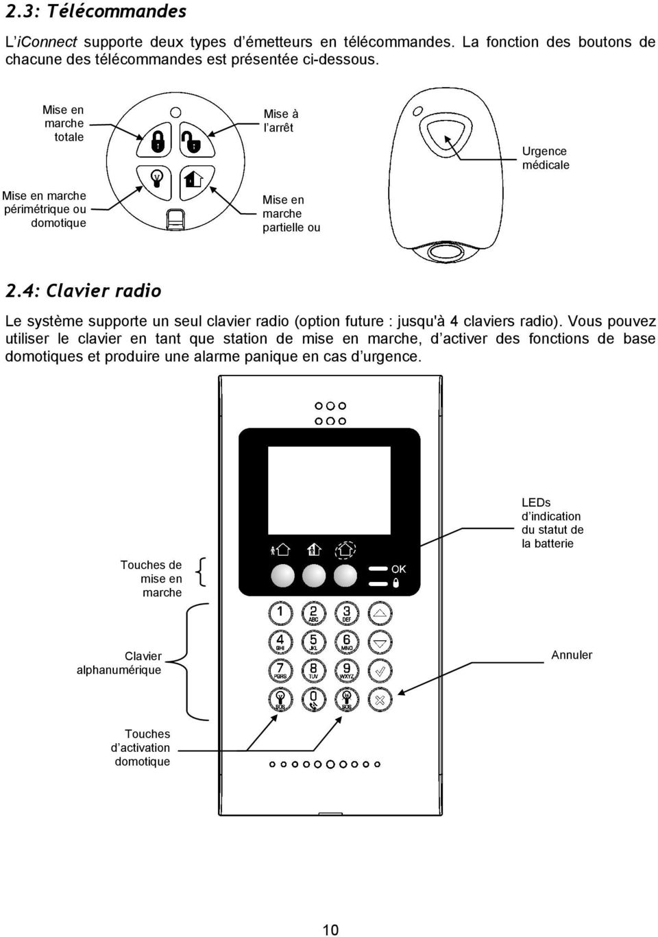 4: Clavier radio Le système supporte un seul clavier radio (option future : jusqu'à 4 claviers radio).