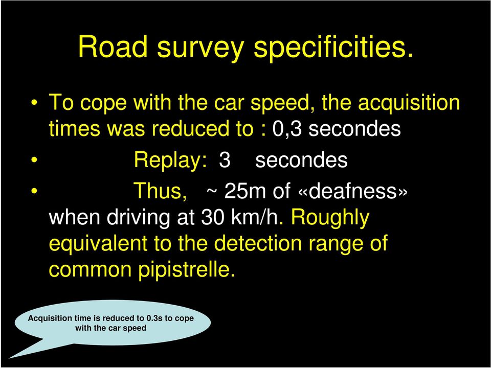 secondes Replay: 3 secondes Thus, ~ 25m of «deafness» when driving at 30