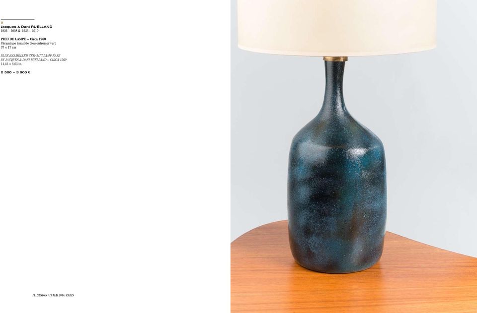 BLUE ENAMELLED CERAMIC LAMP BASE BY JACQUES & DANI RUELLAND