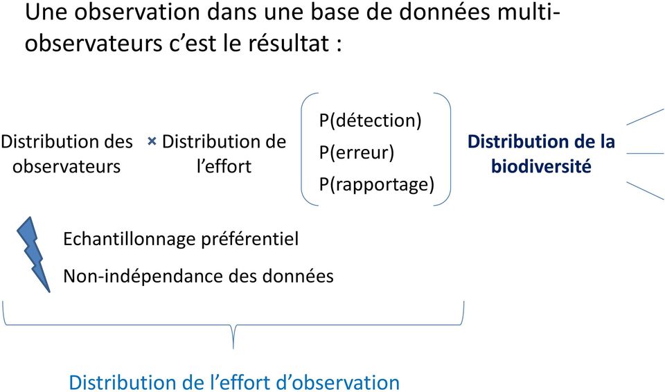 P(détection) P(erreur) P(rapportage) Distribution de la biodiversité