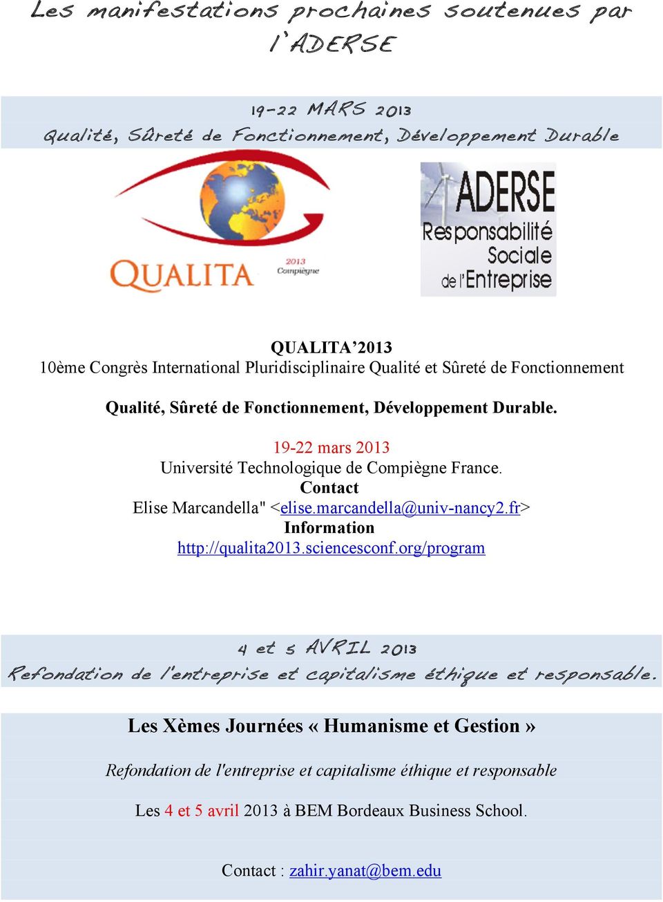 Contact Elise Marcandella" <elise.marcandella@univ-nancy2.fr> Information http://qualita2013.sciencesconf.