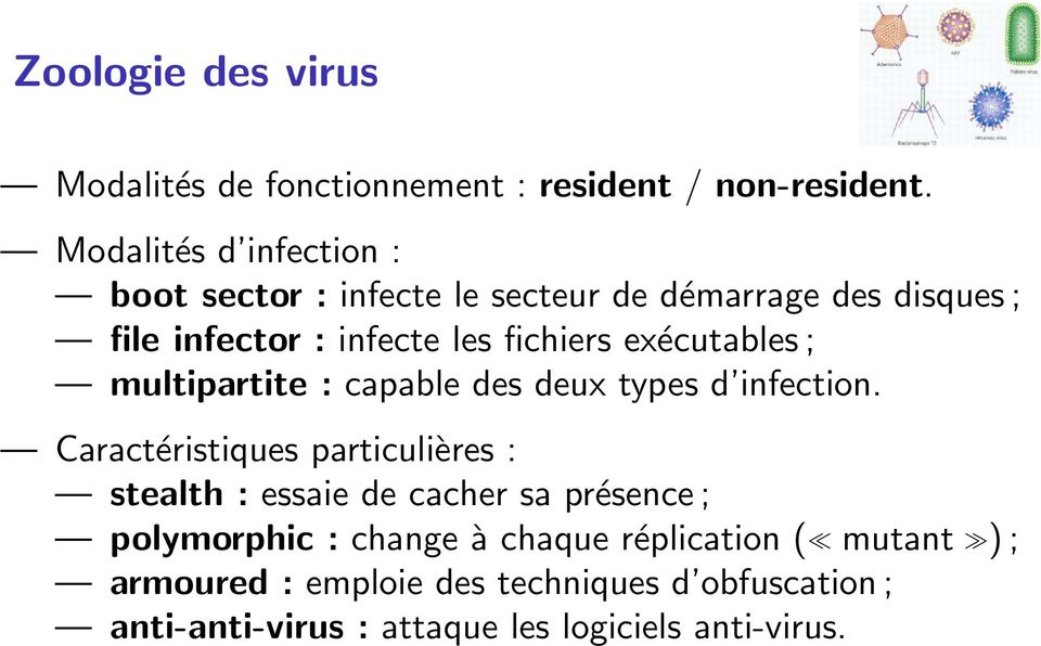 exécutables ; multipartite : capable des deux types d infection.