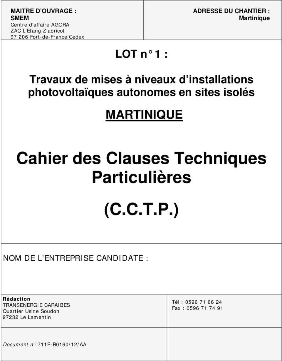isolés MARTINIQUE Cahier des Clauses Techniques Pa