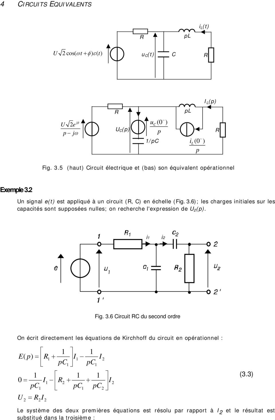 Un signal e(t) est appliqué à un circuit (, C) en échelle (Fig. 3.