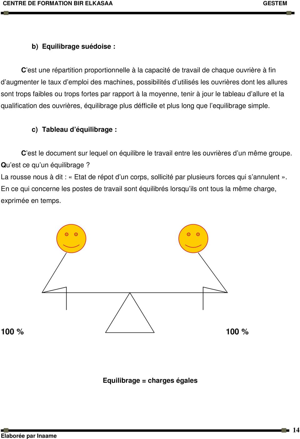 simple. c) Tableau d équilibrage : C est le document sur lequel on équilibre le travail entre les ouvrières d un même groupe. Qu est ce qu un équilibrage?