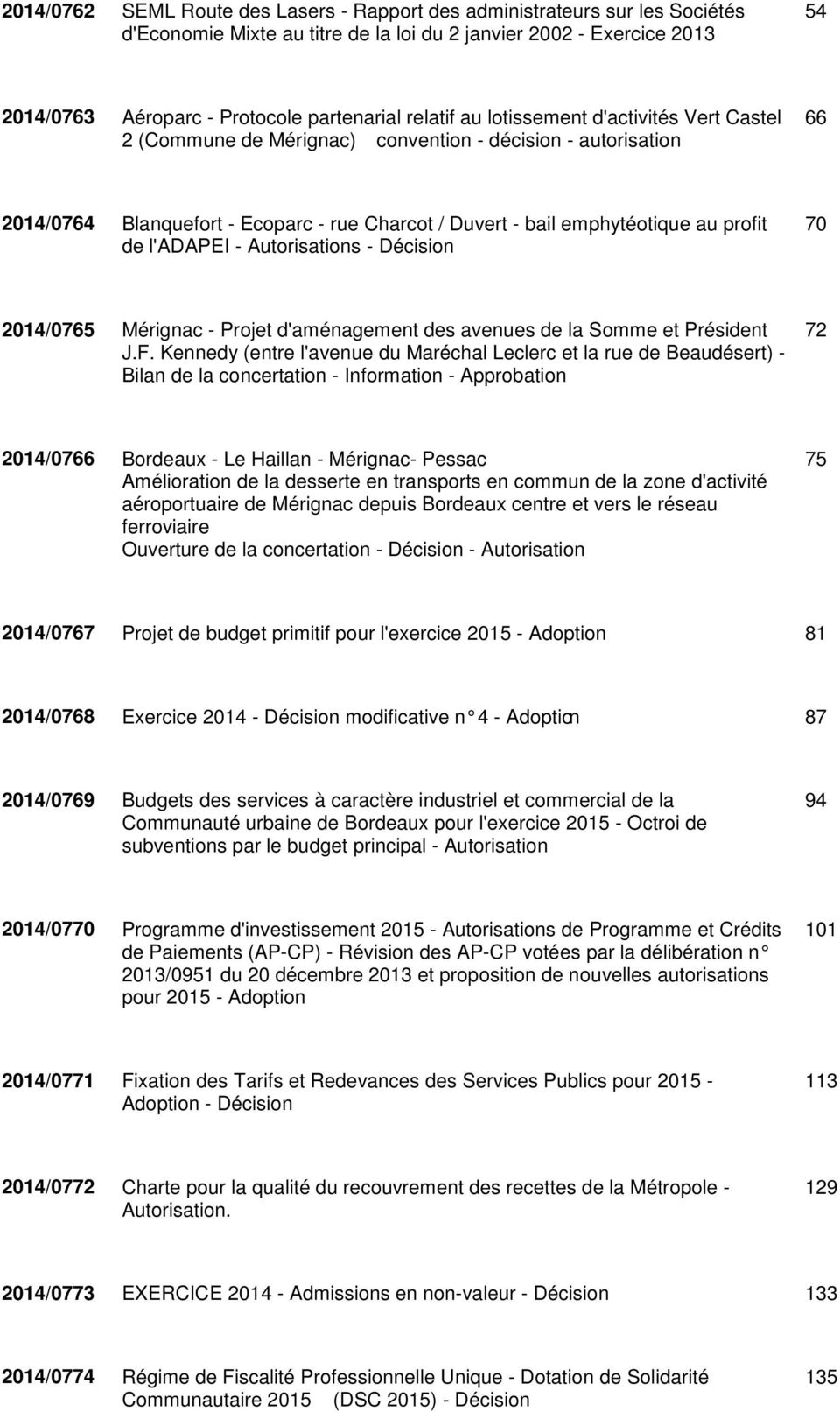 l'adapei - Autorisations - Décision 70 2014/0765 Mérignac - Projet d'aménagement des avenues de la Somme et Président J.F.