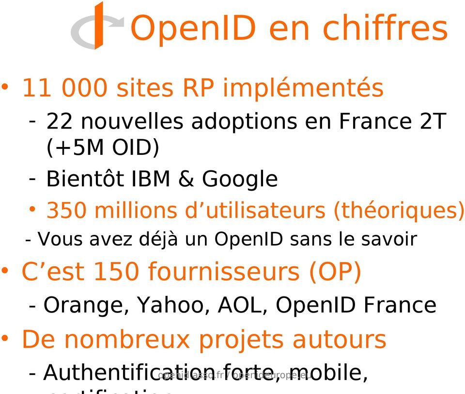 OpenID sans le savoir C est 150 fournisseurs (OP) - Orange, Yahoo, AOL, OpenID France De