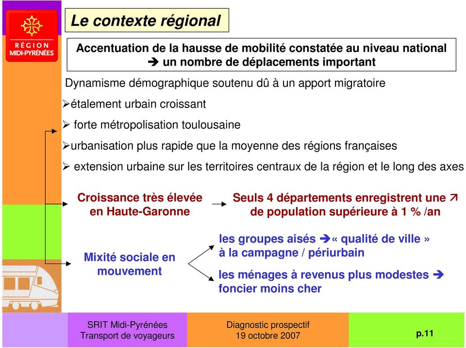 les territoires centraux de la région et le long des axes Croissance très élevée en Haute-Garonne Mixité sociale en mouvement Seuls 4 départements enregistrent une de