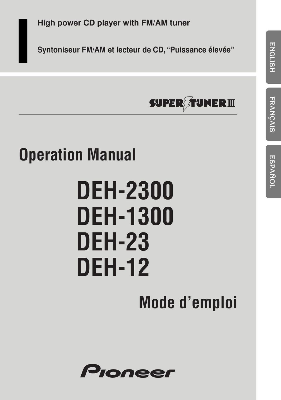 Manual DEH-2300 DEH-1300 DEH-23 DEH-12 Mode d