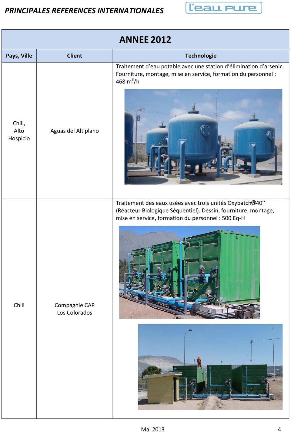 del Altiplano Traitement des eaux usées avec trois unités Oxybatch 40 (Réacteur Biologique