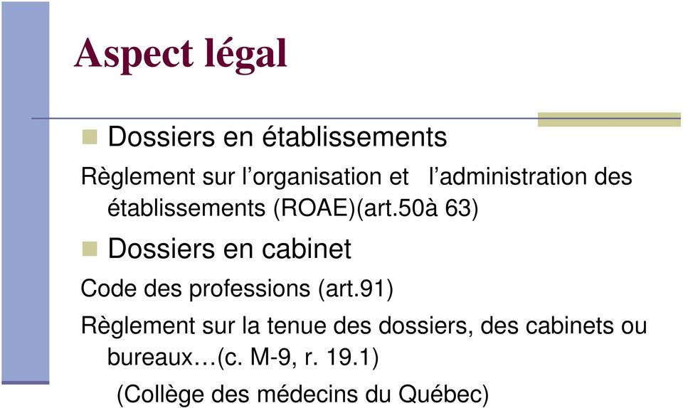 50à 63) Dossiers en cabinet Code des professions (art.