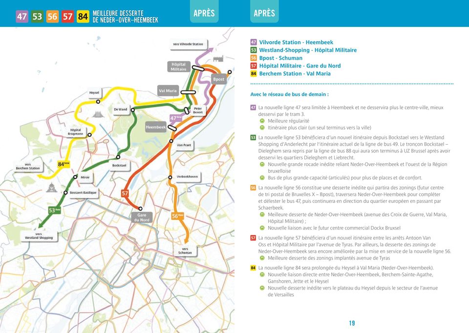 Meilleure régularité Itinéraire plus clair (un seul terminus vers la ville) La nouvelle ligne 53 bénéficiera d un nouvel itinéraire depuis Bockstael vers le Westland Shopping d Anderlecht par l