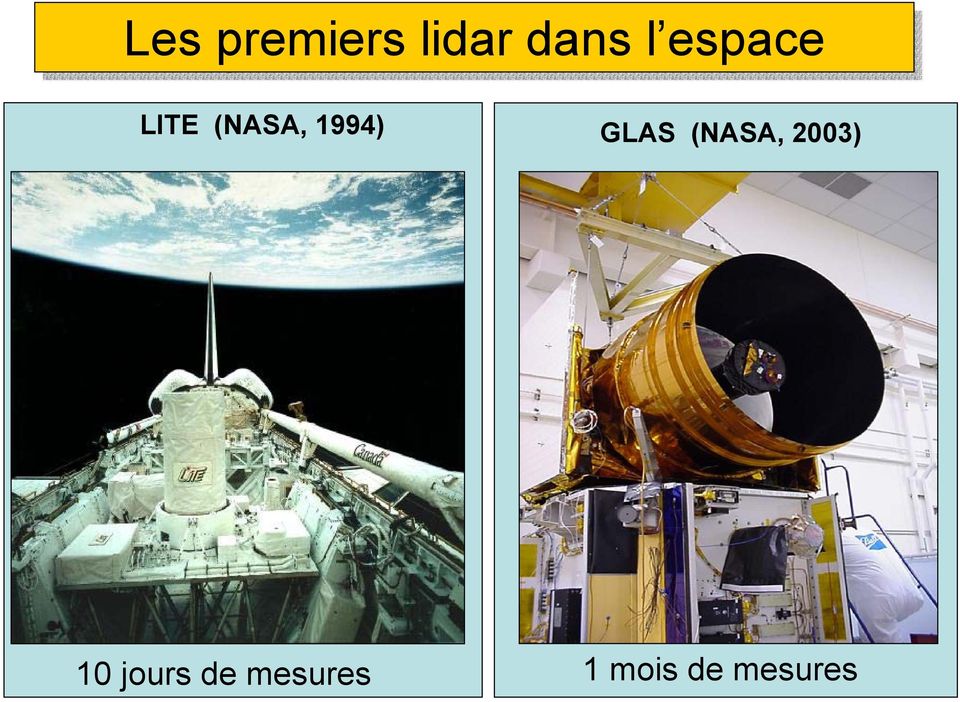 GLAS (NASA, 2003) 10 jours