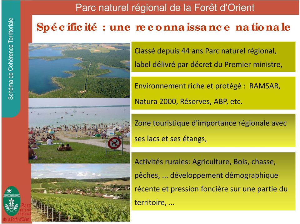 Zone touristique d'importance régionale avec ses lacs et ses étangs, Activités rurales: Agriculture,