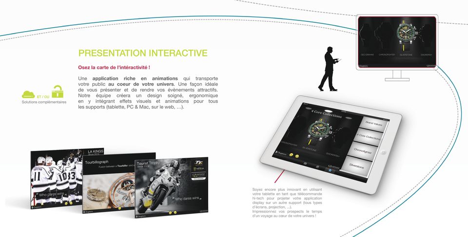 Notre équipe créera un design soigné, ergonomique en y intégrant effets visuels et animations pour tous les supports (tablette, PC & Mac, sur le web, ).