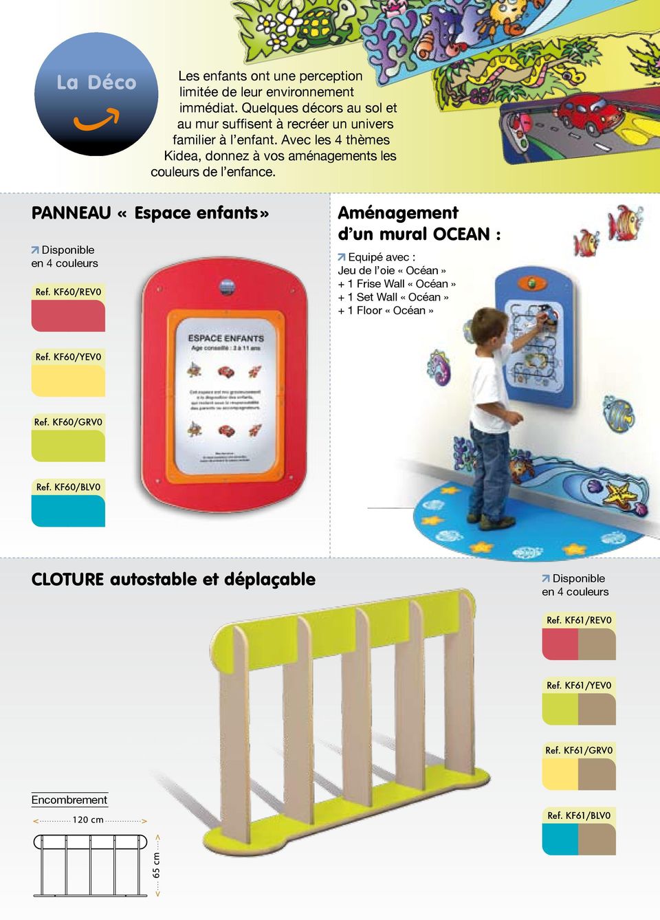 Avec les 4 thèmes Kidea, donnez à vos aménagements les couleurs de l enfance. PANNEAU «Espace enfants» Disponible en 4 couleurs Ref.