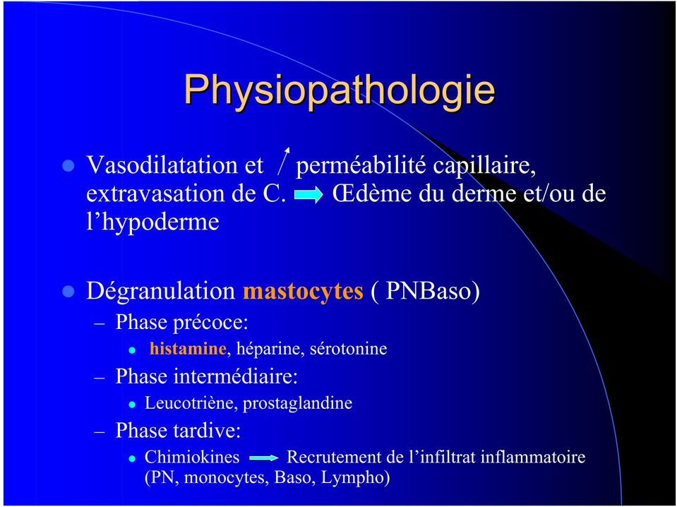 ( PNBaso) Phase précoce: ÿ histamine, héparine, sérotonine Phase intermédiaire: ÿ