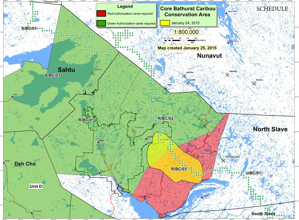 5 25 50 75 100 Kilometers Ulu Bathurst Inlet Map created January 25, 2015 Nunavut 66 Sahtu Radium Jericho Hackett S/BC/03 Lupin Goose Izok Deline 65