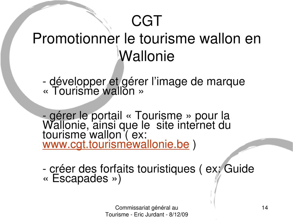 Wallonie, ainsi que le site internet du tourisme wallon ( ex: www.cgt.
