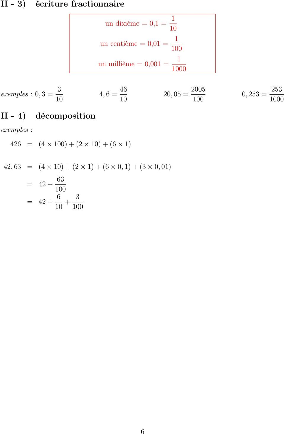 0, 253 = 253 1000 II - 4) décomposition exemples : 426 = (4 100) + (2 10) + (6 1)