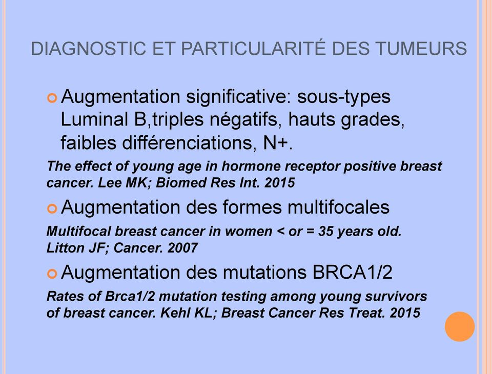 The effect of young age in hormone receptor positive breast cancer. Lee MK; Biomed Res Int. 2015!