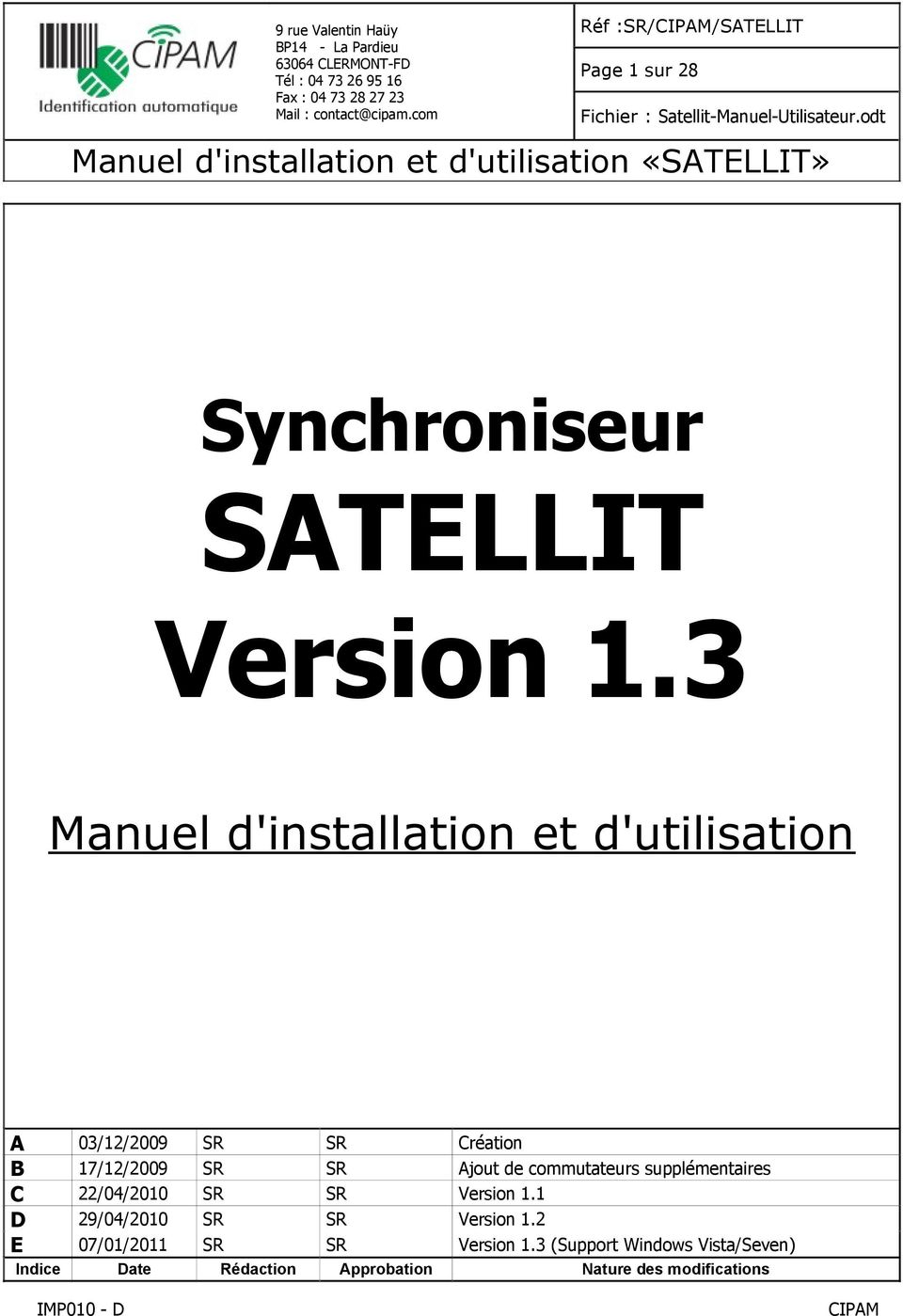 odt Manuel d'installation et d'utilisation «SATELLIT» Synchroniseur SATELLIT Version 1.