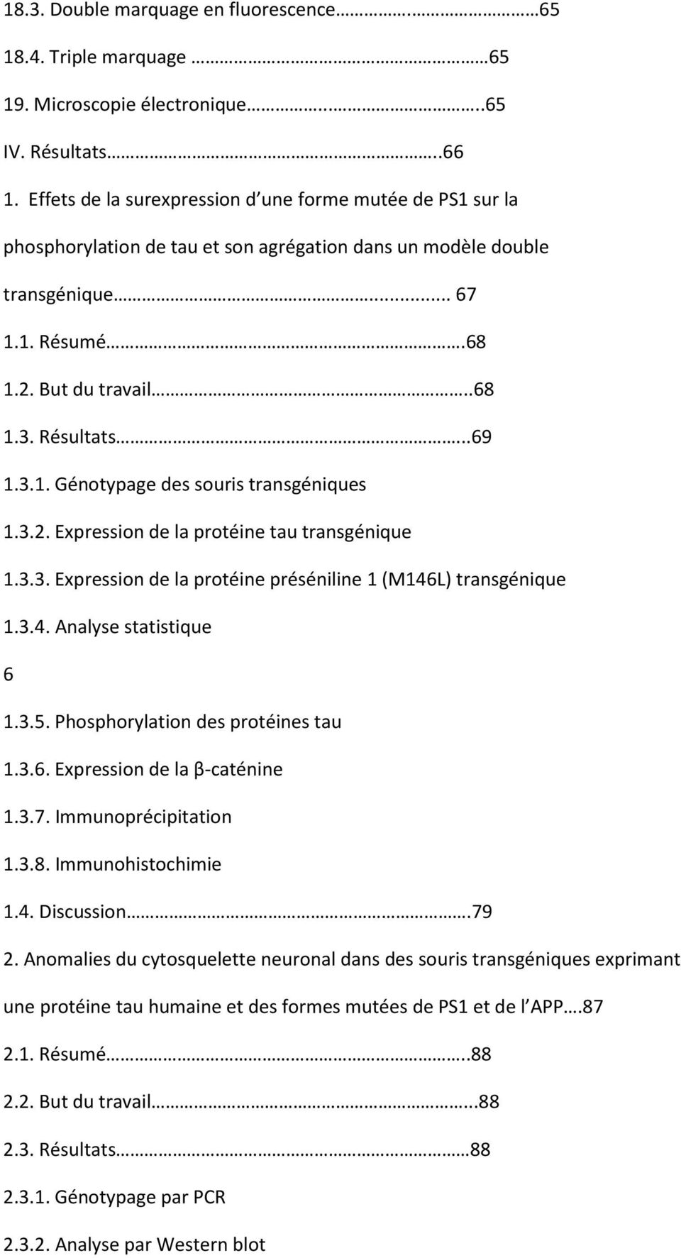 3.1. Génotypage des souris transgéniques 1.3.2. Expression de la protéine tau transgénique 1.3.3. Expression de la protéine préséniline 1 (M146L) transgénique 1.3.4. Analyse statistique 6 1.3.5.