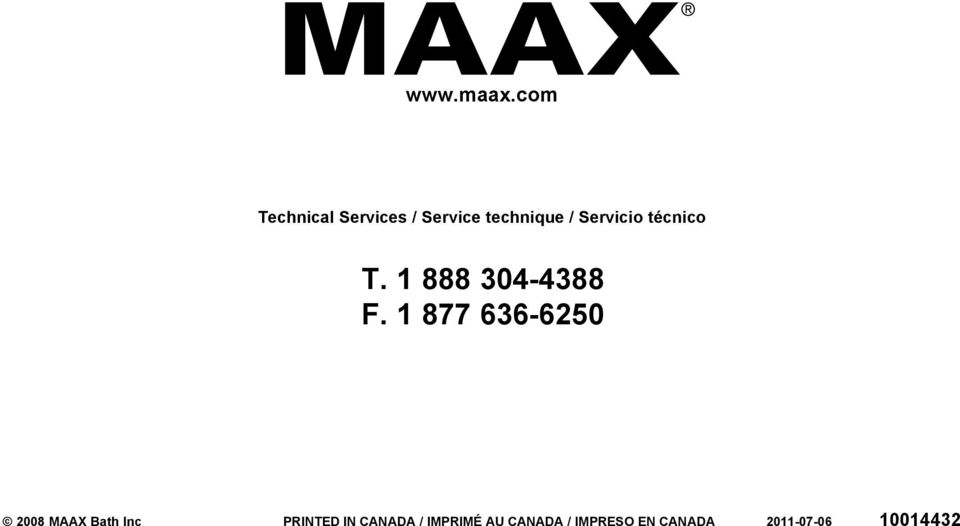 Servicio técnico T. 1 888 304-4388 F.