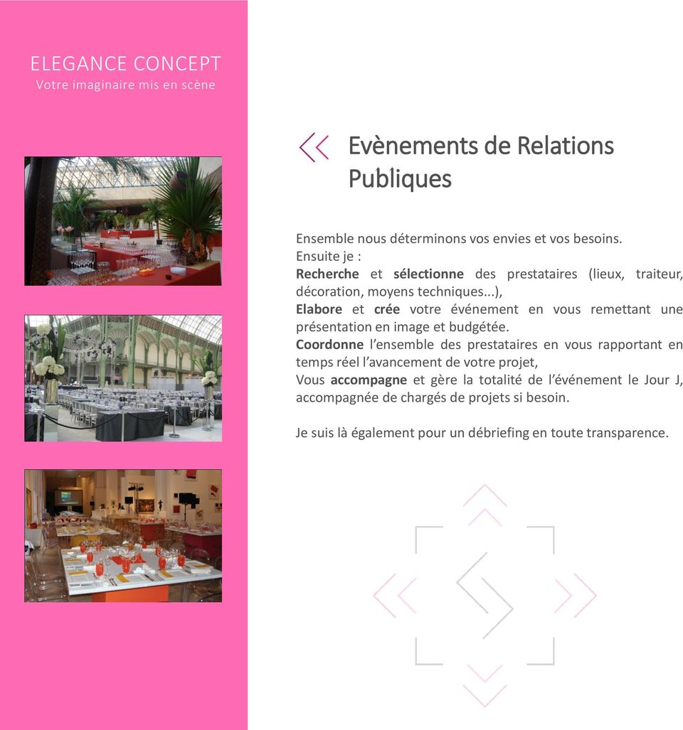 ..), Elabore et crée votre événement en vous remettant une présentation en image et budgétée.