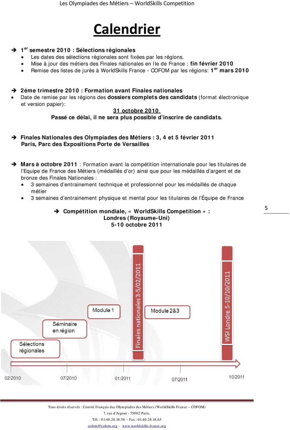 Formation avant Finales nationales Date de remise par les régions des dossiers complets des candidats (format électronique et version papier): 31 octobre 2010.