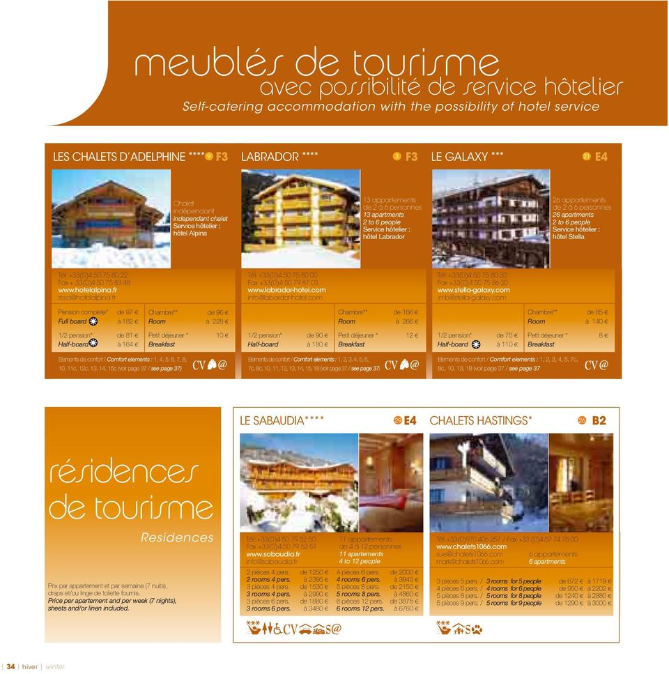 apartments 2 to 6 people Service hôtelier : hôtel Stella Tél. +33(0)4 50 75 80 22 Fax + 33(0)4 50 75 83 48 www.hotelalpina.fr resa@hotelalpina.fr Tél. +33(0)4 50 75 80 00 Fax +33(0)4 50 79 87 03 www.