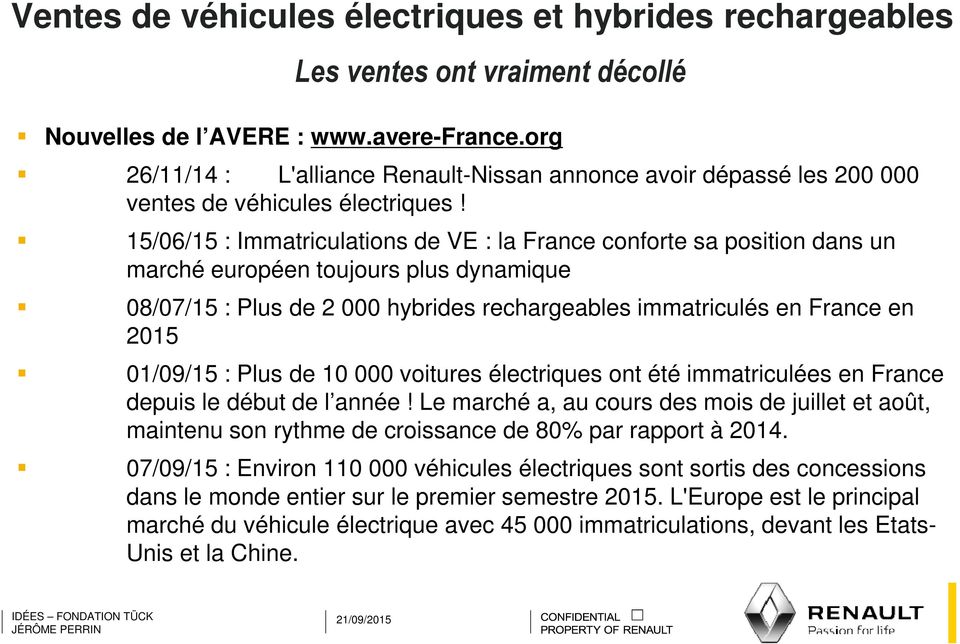 Les ventes ont vraiment décollé 15/06/15 : Immatriculations de VE : la France conforte sa position dans un marché européen toujours plus dynamique 08/07/15 : Plus de 2 000 hybrides rechargeables