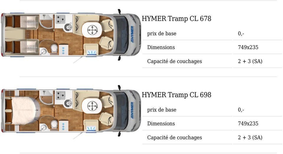 + 3 (SA) HYMER Tramp CL 698 prix de base