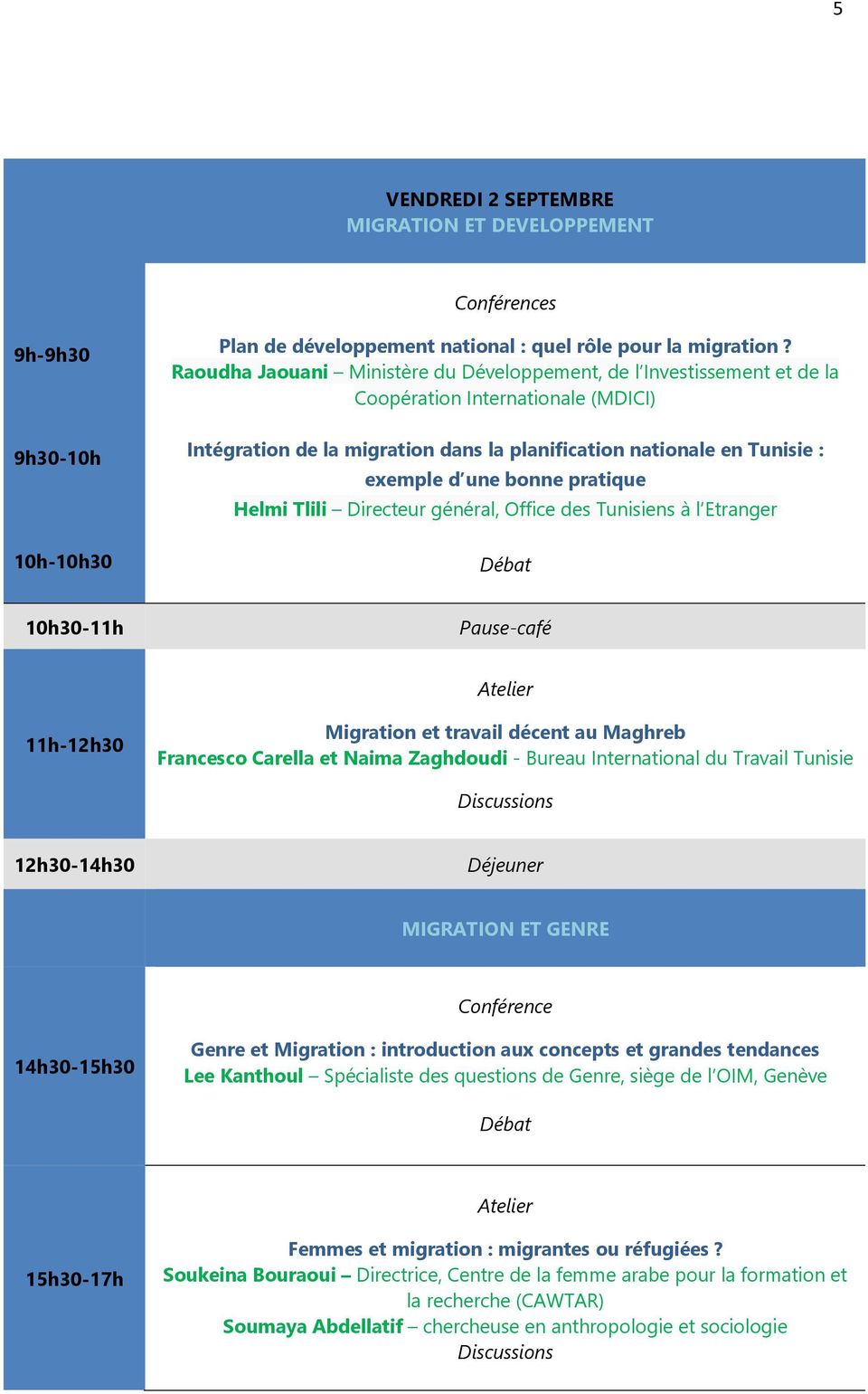 bonne pratique Helmi Tlili Directeur général, Office des Tunisiens à l Etranger 11h-12h30 Migration et travail décent au Maghreb Francesco Carella et Naima Zaghdoudi - Bureau International du Travail