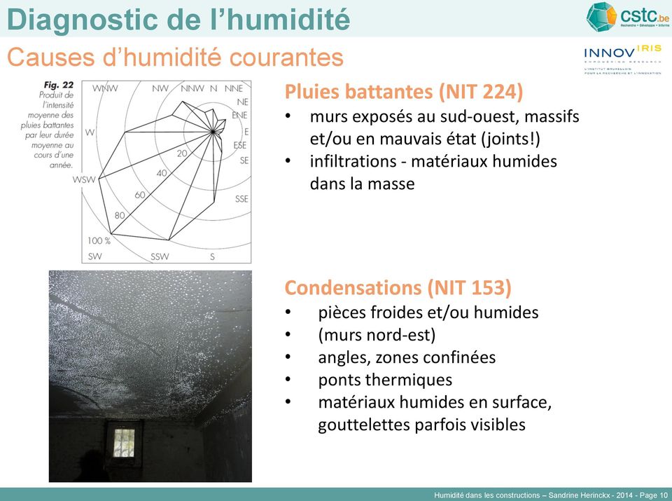 ) infiltrations - matériaux humides dans la masse Condensations (NIT 153) pièces froides et/ou humides