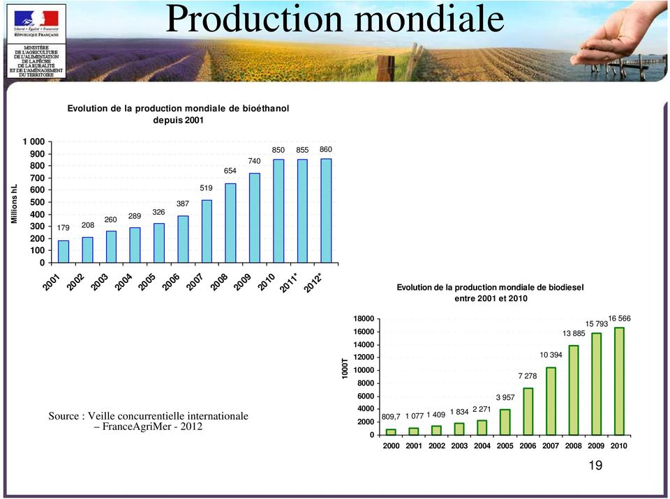 de biodiesel entre 2001 et 2010 Source : Veille concurrentielle internationale FranceAgriMer - 2012 1000T 18000 16000 14000 12000 10000 8000