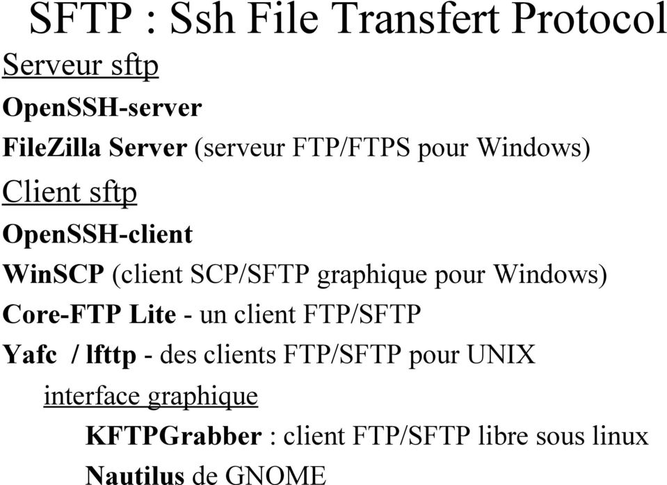graphique pour Windows) Core-FTP Lite - un client FTP/SFTP Yafc / lfttp - des clients