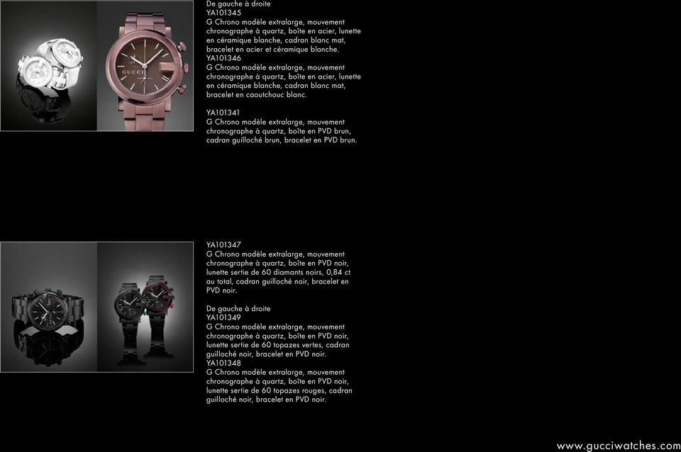 YA101341 G Chrono modèle extralarge, mouvement chronographe à quartz, boîte en PVD brun, cadran guilloché brun, bracelet en PVD brun.