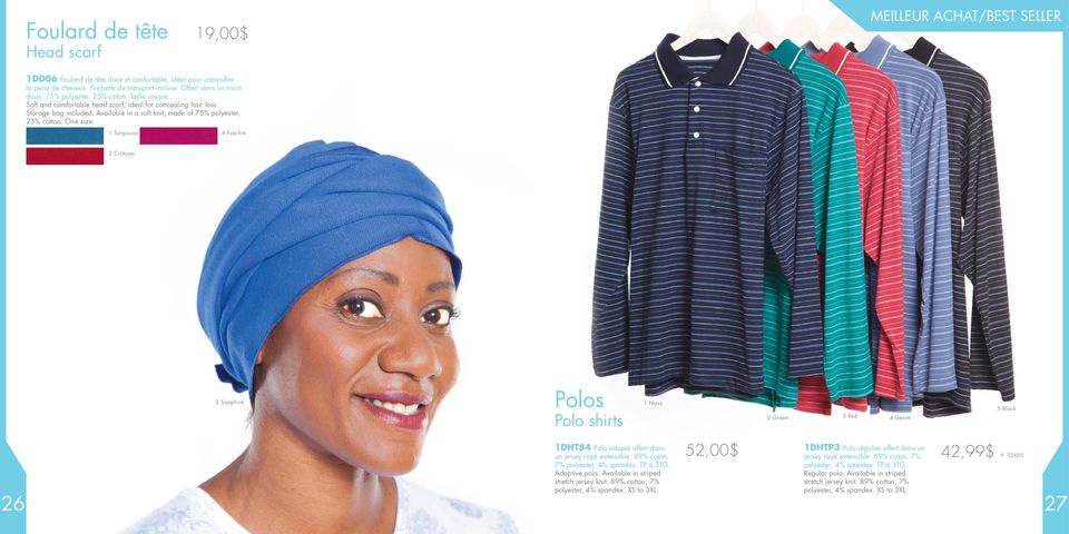 Available in a soft knit, made of 75% polyester, 25% cotton. One size.