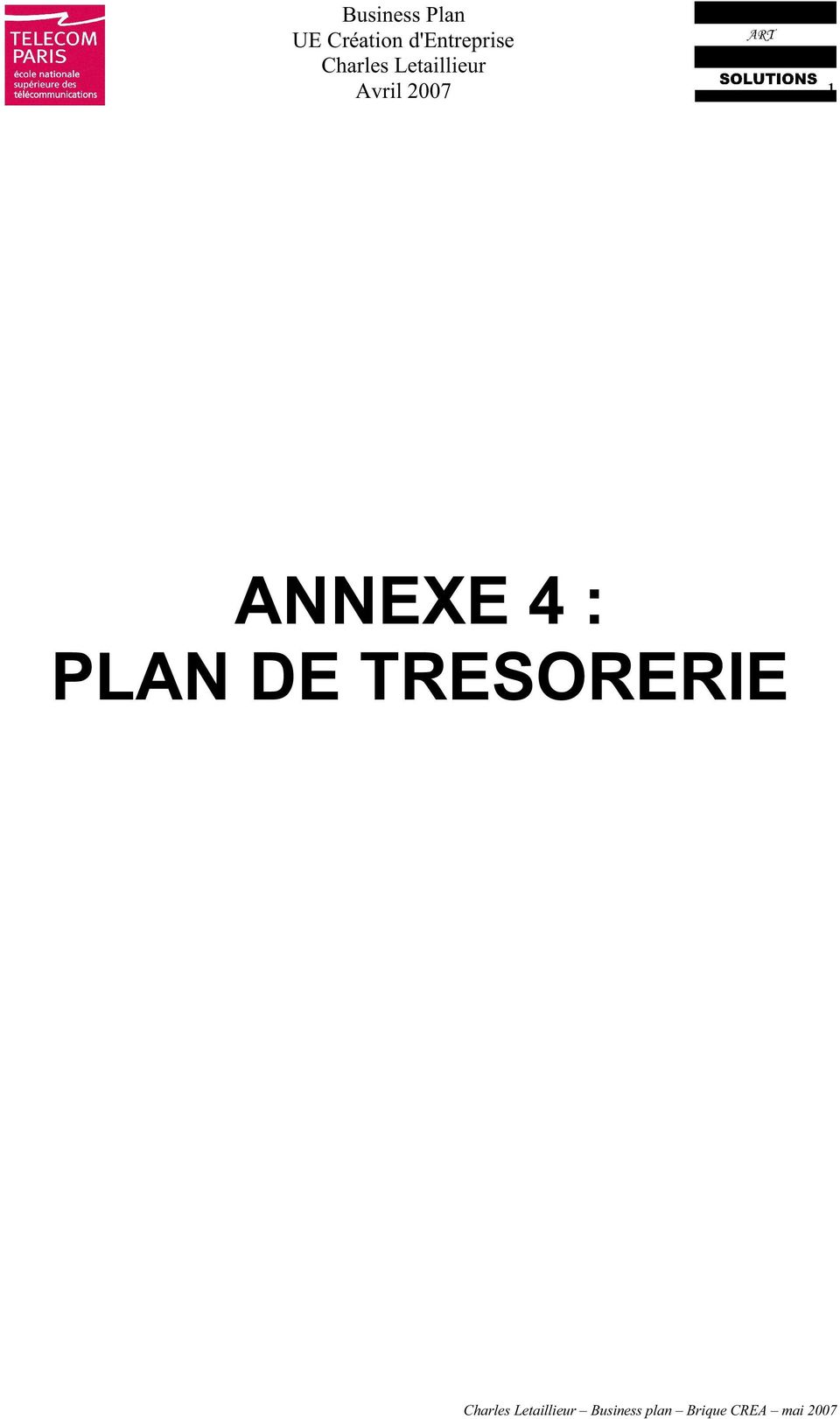 ANNEXE 4 : PLAN DE TRESORERIE Charles
