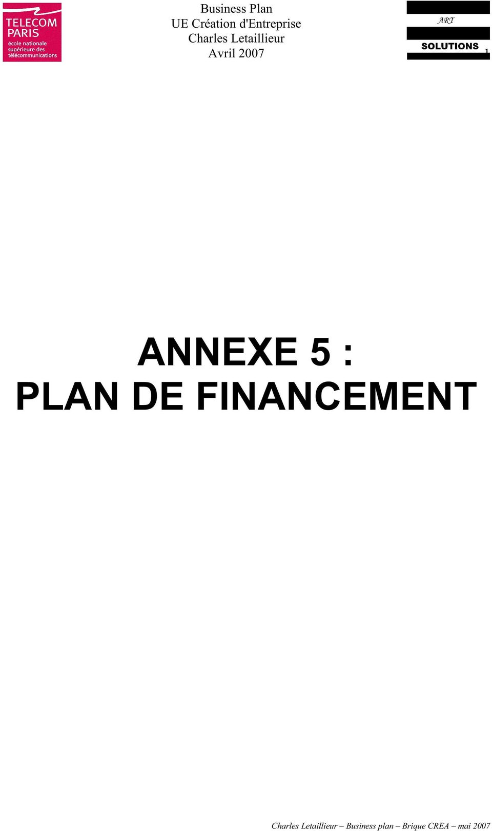 5 : PLAN DE FINANCEMENT Charles
