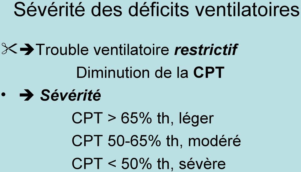 Diminution de la CPT Sévérité CPT > 65%
