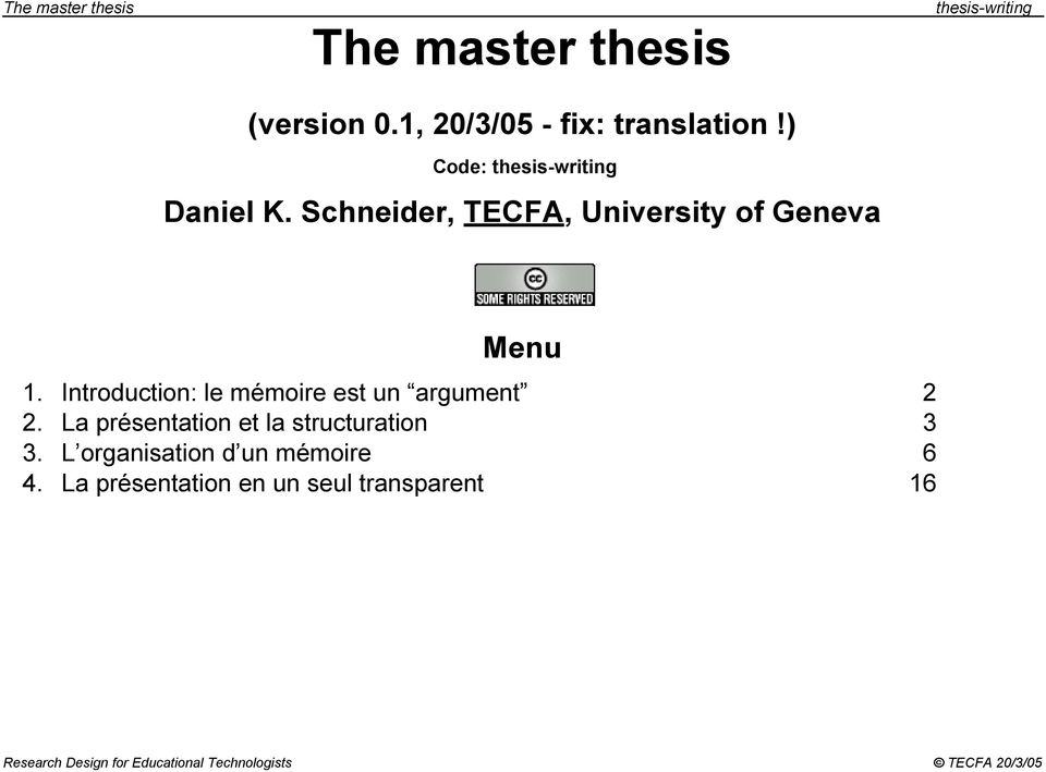 Schneider, TECFA, University of Geneva thesis-writing Menu 1.