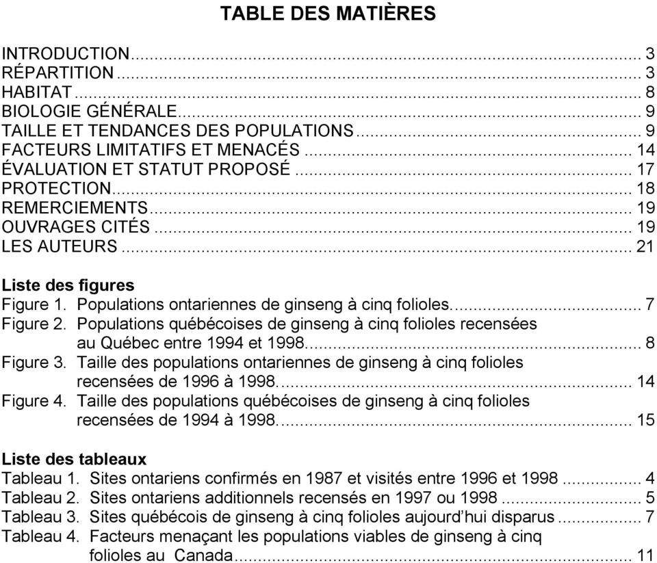 Populations québécoises de ginseng à cinq folioles recensées au Québec entre 1994 et 1998... 8 Figure 3. Taille des populations ontariennes de ginseng à cinq folioles recensées de 1996 à 1998.