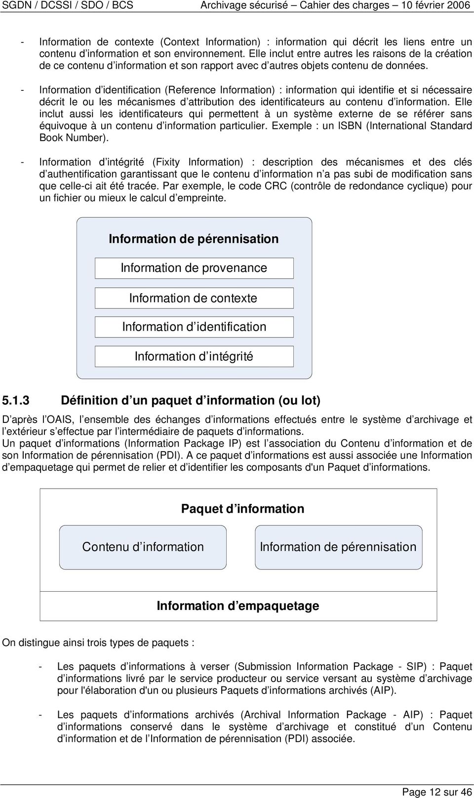 - Information d identification (Reference Information) : information qui identifie et si nécessaire décrit le ou les mécanismes d attribution des identificateurs au contenu d information.