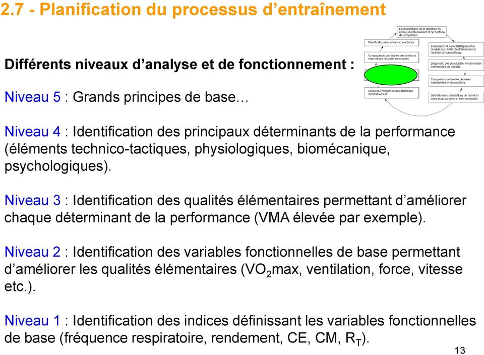 Niveau 3 : Identification des qualités élémentaires permettant d améliorer chaque déterminant de la performance (VMA élevée par exemple).