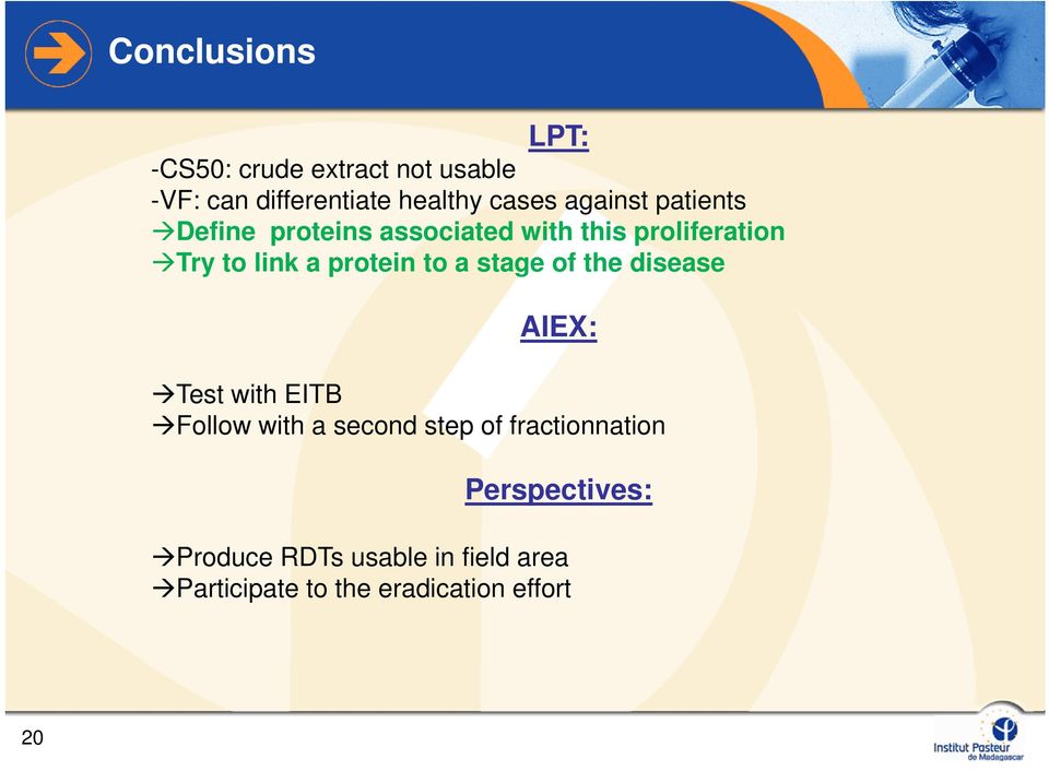 protein to a stage of the disease AIEX: Test with EITB Follow with a second step of