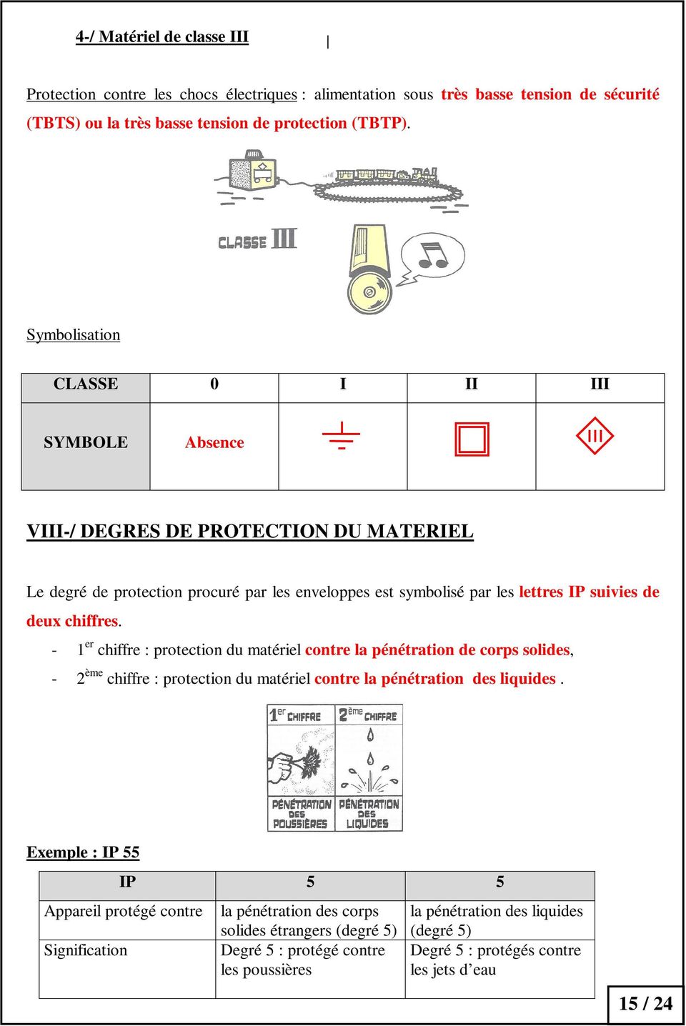 chiffres. - 1 er chiffre : protection du matériel contre la pénétration de corps solides, - 2 ème chiffre : protection du matériel contre la pénétration des liquides.